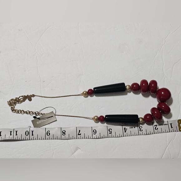 Chico's Maroon and Black Gold Tone Ball Necklace New! - Picture 5 of 5
